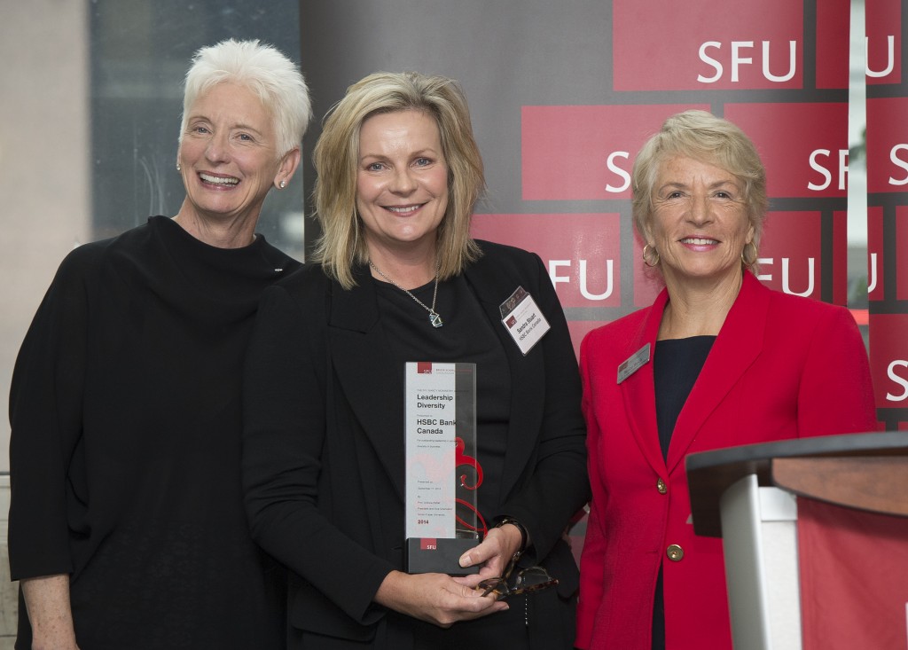 From left to right: Dr. Nancy McKinstry, Sandra Stuart, COO, HSBC Bank Canada and Beedie School of Business Dean Dr. Blaize Horner Reich