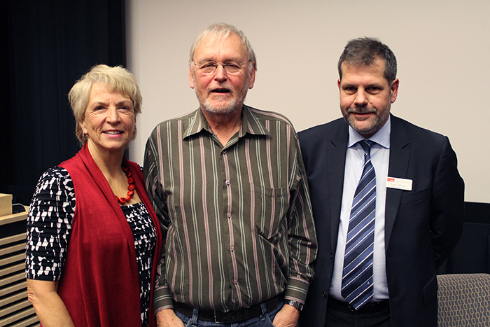 From left to right: Blaize Horner Reich, Dean of the Beedie School of Business, Dr. Ken Spencer, and Professor Uwe Glässer, SFU School of Computing Science. 