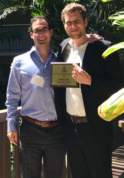 Beedie PhD students Bryan Gallagher (left) and Simon Pek were both nominated for the Best Doctoral Student Paper Award at the 56th annual Western Academy of Management Conference. 