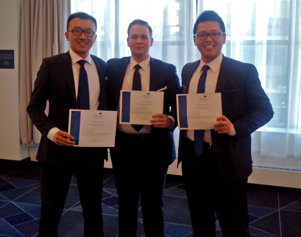 The Beedie PRMIA Risk Management Challenge team. From left to right: Steven Li , Alexander Golikov, and Alvin Li. 