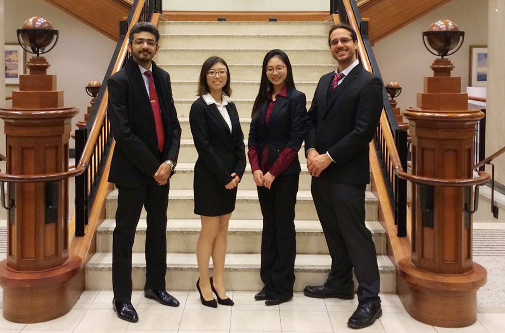 The Beedie School of Business 2016 PRMIA Risk Management Challenge team. From left to right: Mahad Farrukh, Chang (Emma) Liu, Ai Zhang, and Salvatore Moustakas. 