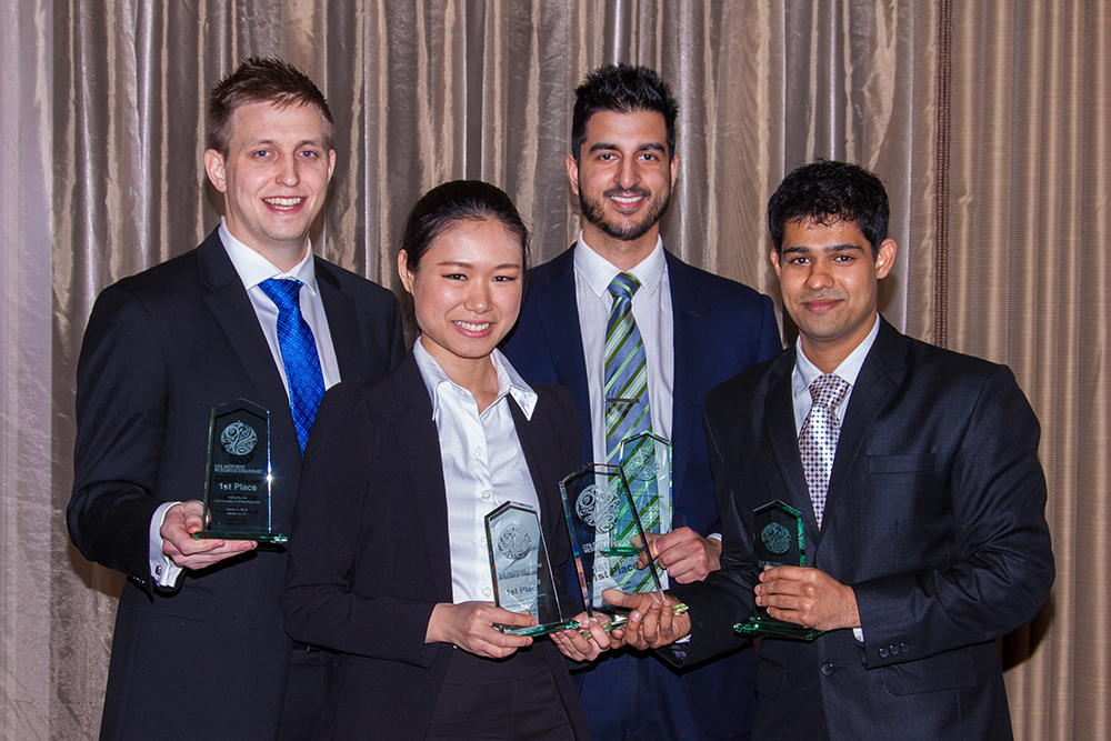 The winning Beedie School of Business team. From left to right: Aaron Kelly, Tiananqi Feng, Arjun Sandhu, and Pranit Chowhan.