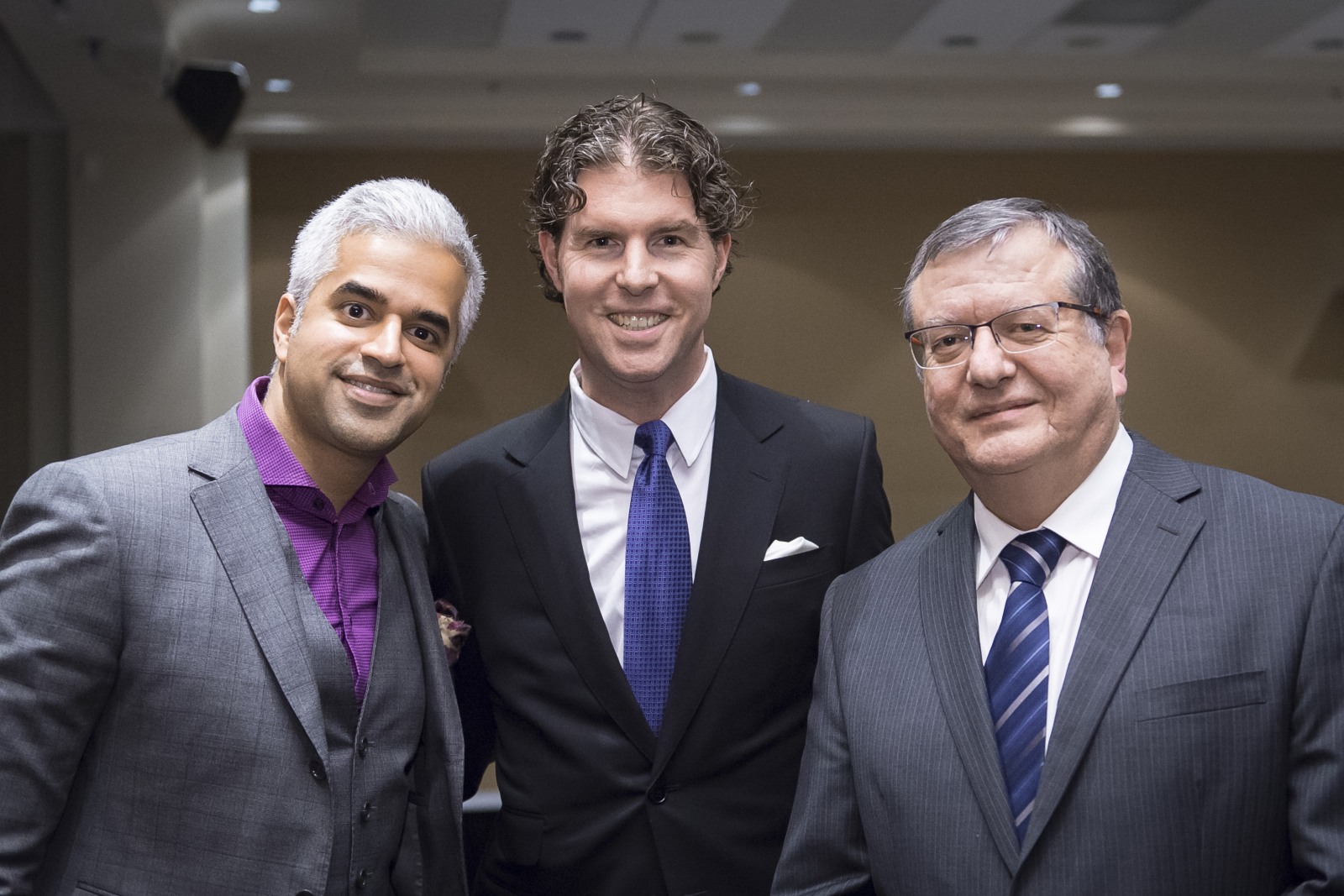 From left to right: BBA alumnus and co-host of Breakfast Television Vancouver, Riaz Meghji, Ryan Beedie, and Ali Dastmalchian, Dean of the Beedie School of Business. 
