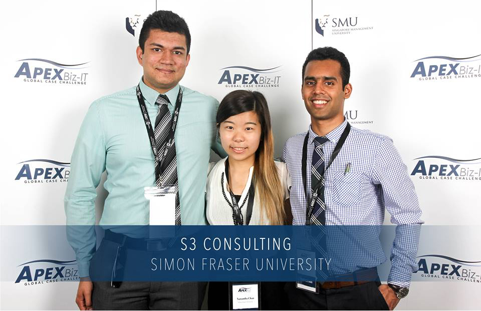 The Beedie School of Business 2016 APEX Business Global-IT Case Challenge team. From left to right: Sukhwant Rathour, Samantha Chan, and Shadnam Khan. 